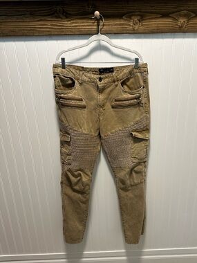 Marc Ecko Tan Ribbed Detail Cargo Pants with Black Logo Patch 36x32